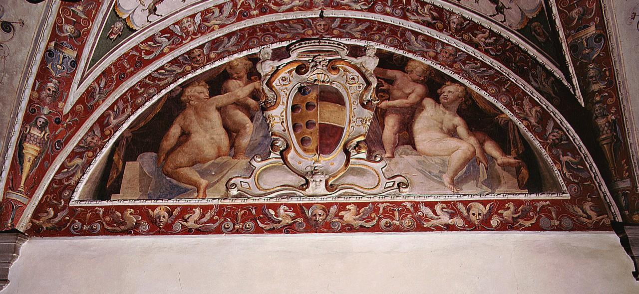 stemma gentilizio della famiglia Medici e della casa d'Austria sorretto da due putti (dipinto) di Sabatini Lorenzo detto Lorenzino da Bologna (sec. XVI)