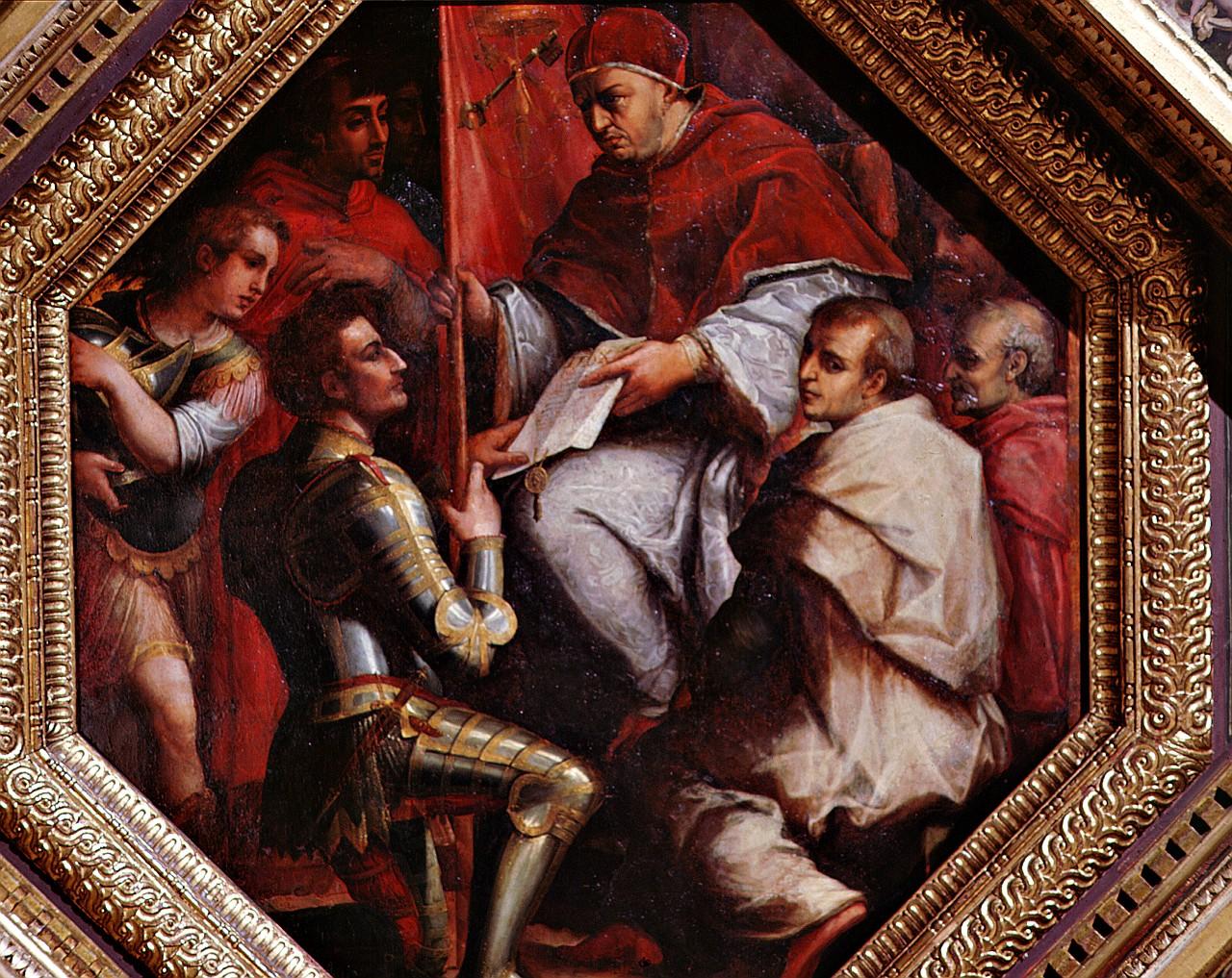 Giuliano de' Medici duca di Nemours riceve la cittadinanza romana (dipinto) di Vasari Giorgio (sec. XVI)