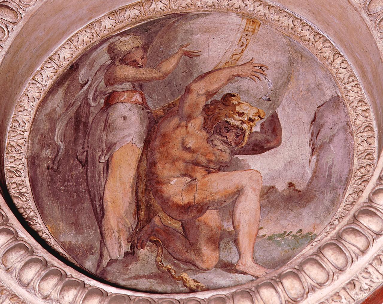 Ercole sostiene il globo terrestre (dipinto) di Marchetti Marco detto Marco da Faenza, Matteo di Niccolò Veneziano (sec. XVI)