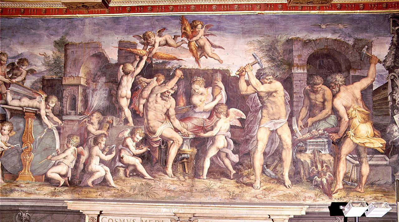 Vulcano nella fucina (dipinto) di Vasari Giorgio, Gherardi Cristofano detto Doceno (sec. XVI)