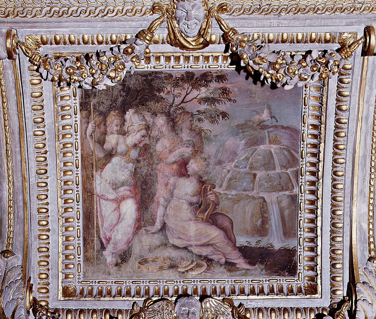Minerva e le muse sul monte Elicona (dipinto) di Vasari Giorgio, Van der Straet Jan detto Giovanni Stradano (sec. XVI)