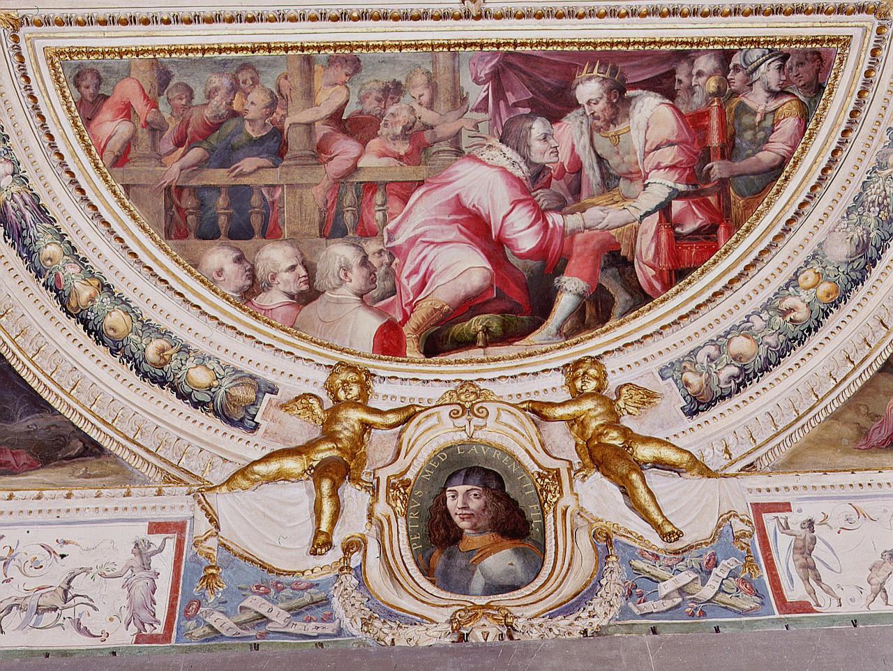 Lorenzo il Magnifico di fronte al re di Napoli Ferdinando d'Aragona (dipinto) di Vasari Giorgio, Marchetti Marco detto Marco da Faenza (sec. XVI)
