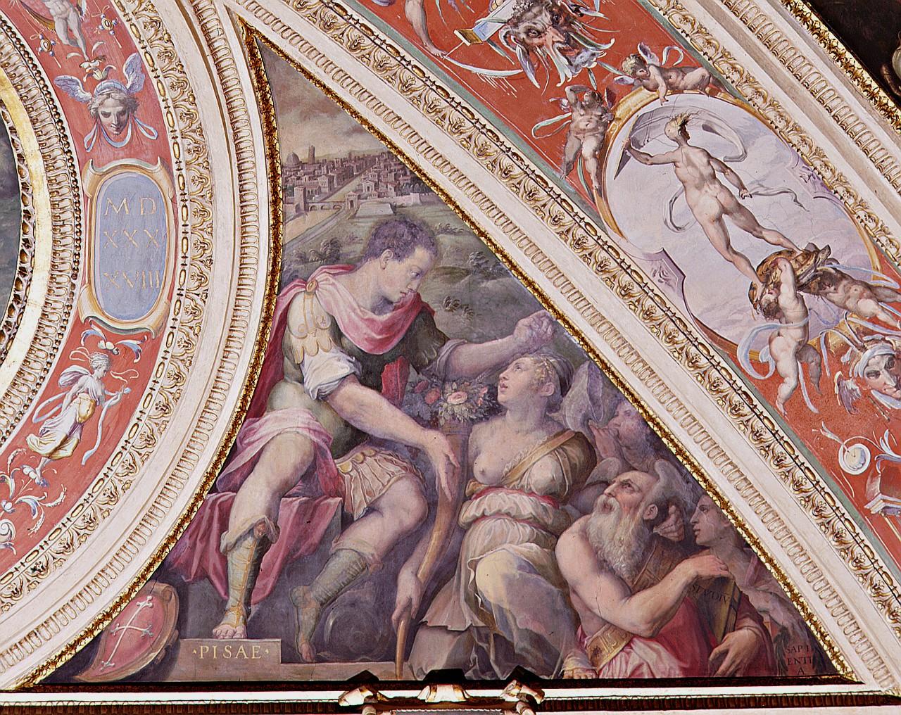 allegoria della città di Pisa e veduta di Pisa (dipinto) di Vasari Giorgio (sec. XVI)