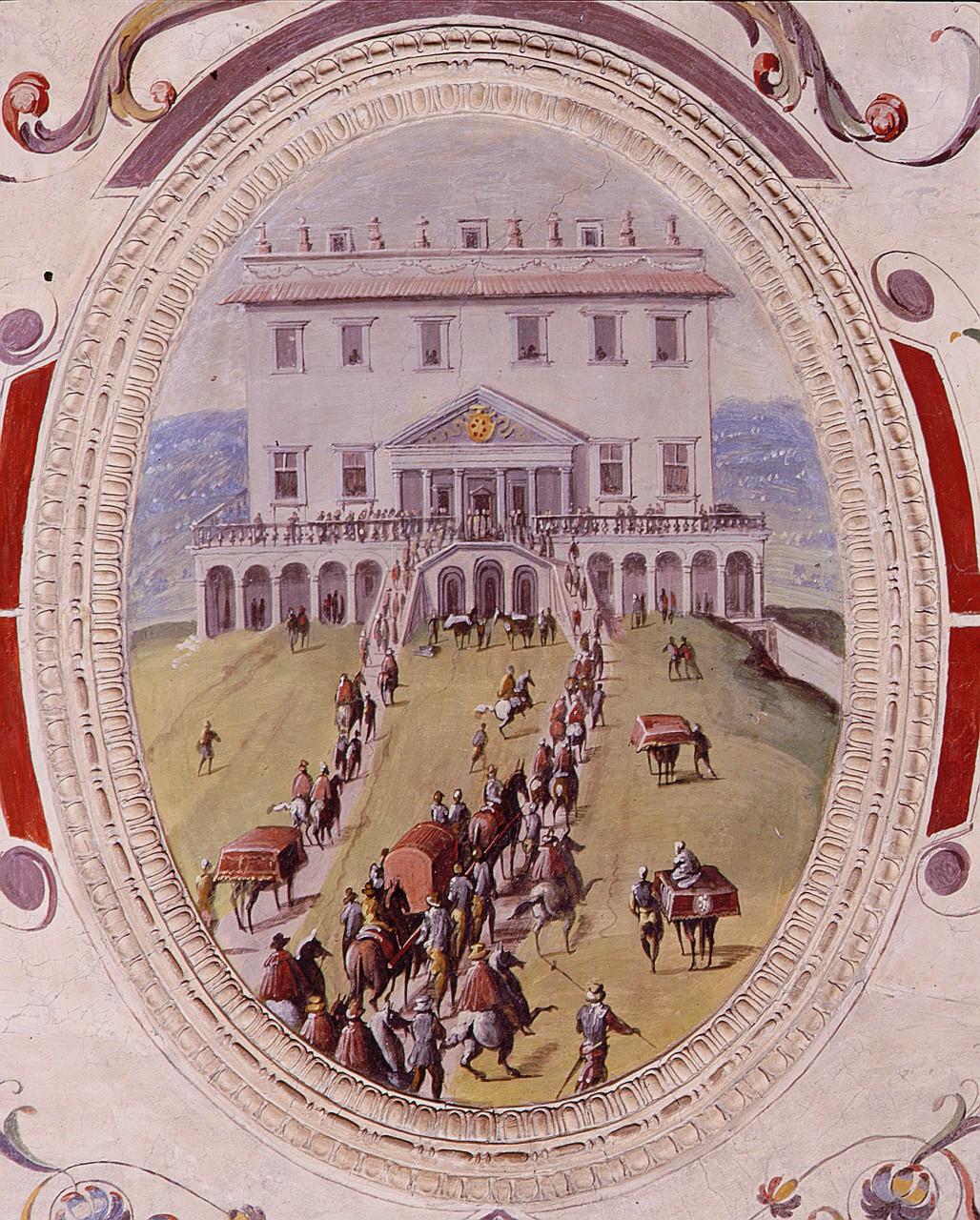 arrivo di Eleonora di Toledo a Poggio a Caiano (dipinto) di Van der Straet Jan detto Giovanni Stradano (sec. XVI)