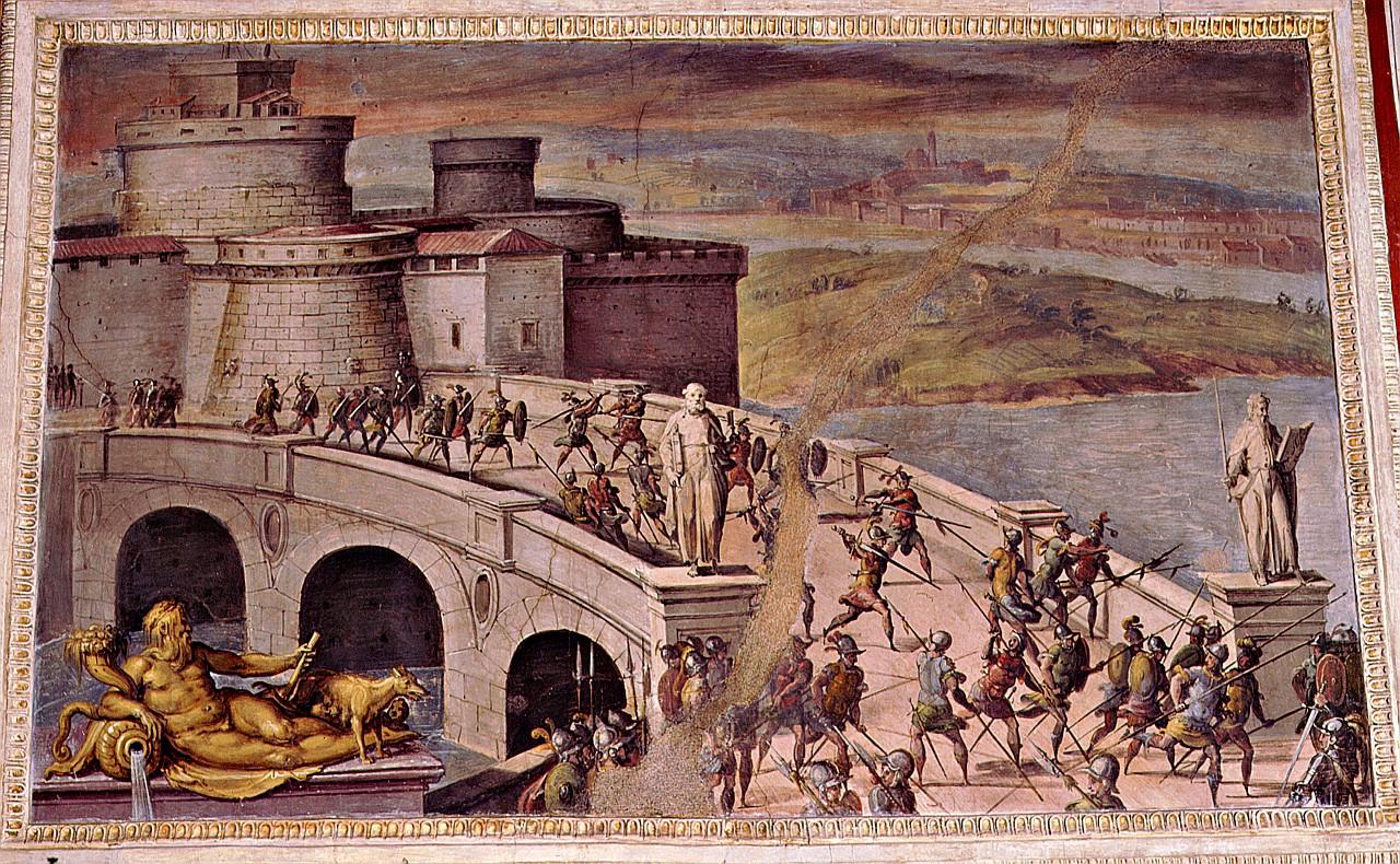 Giovanni dalle Bande Nere respinge l'assalto degli Orsini a Castel sant'Angelo (dipinto) di Van der Straet Jan detto Giovanni Stradano (sec. XVI)