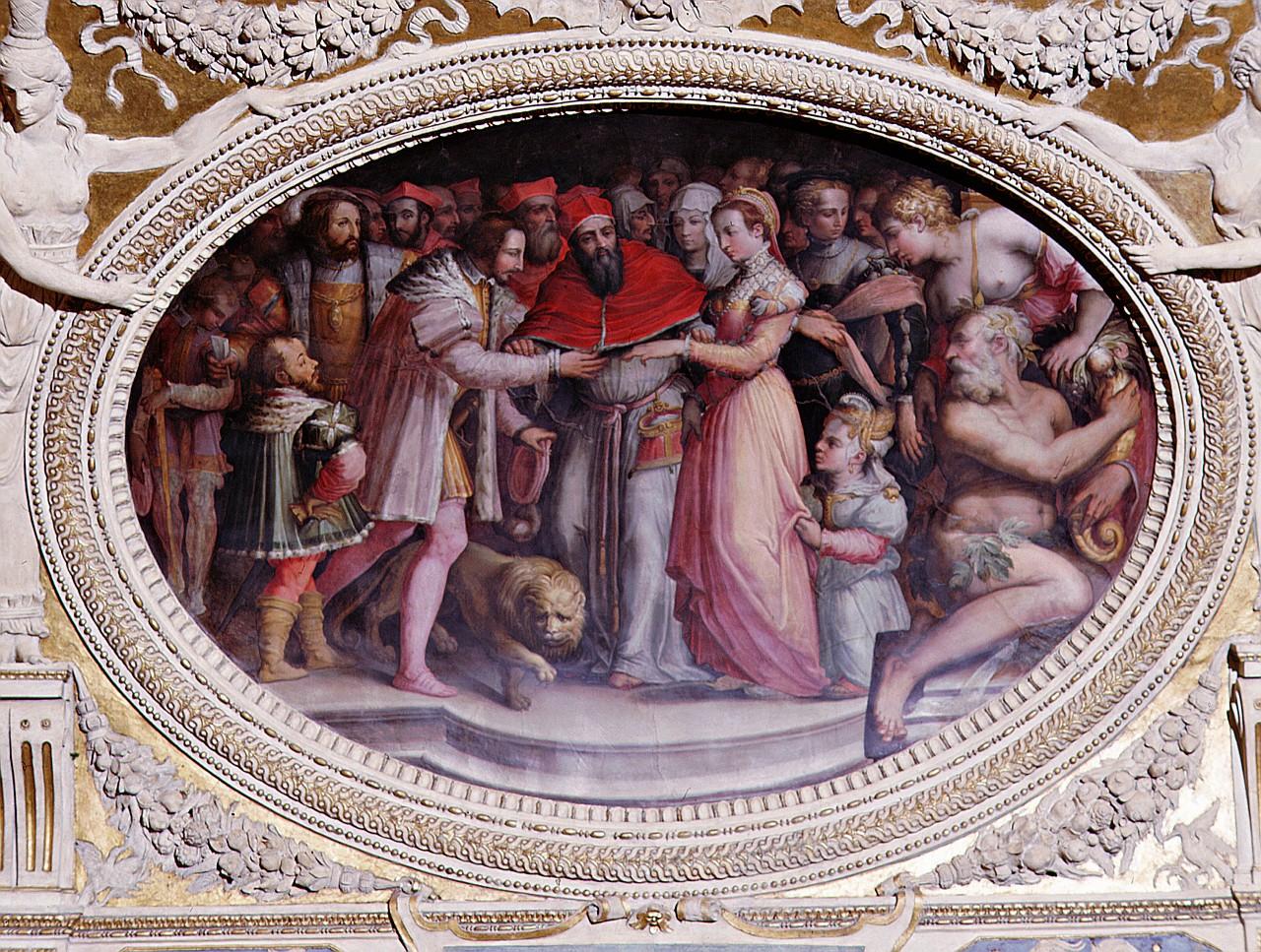 matrimonio di Caterina de' Medici e Enrico II di Francia a Marsiglia (dipinto) di Vasari Giorgio (sec. XVI)