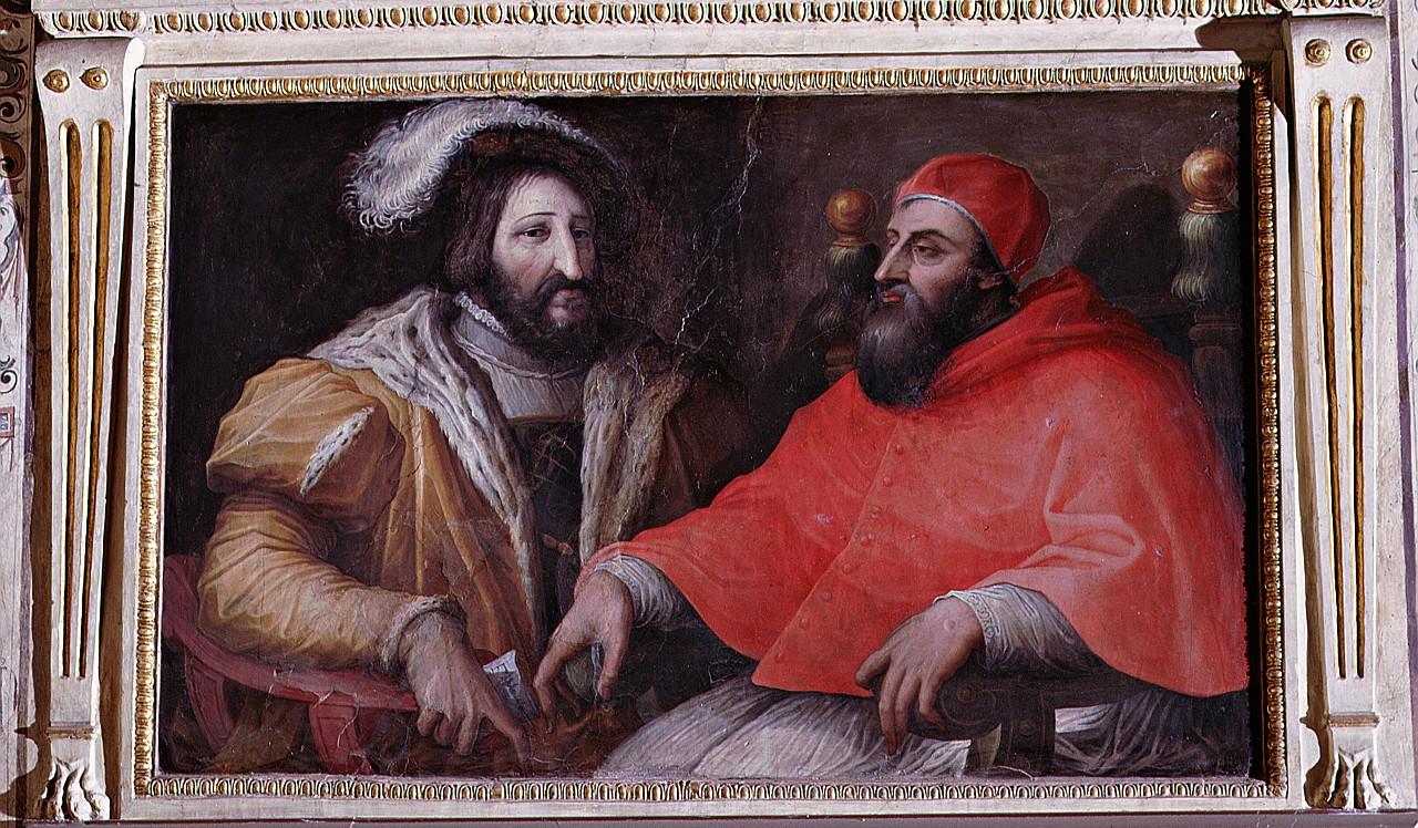 papa Clemente VII e Francesco I re di Francia a colloquio (dipinto) di Vasari Giorgio (sec. XVI)
