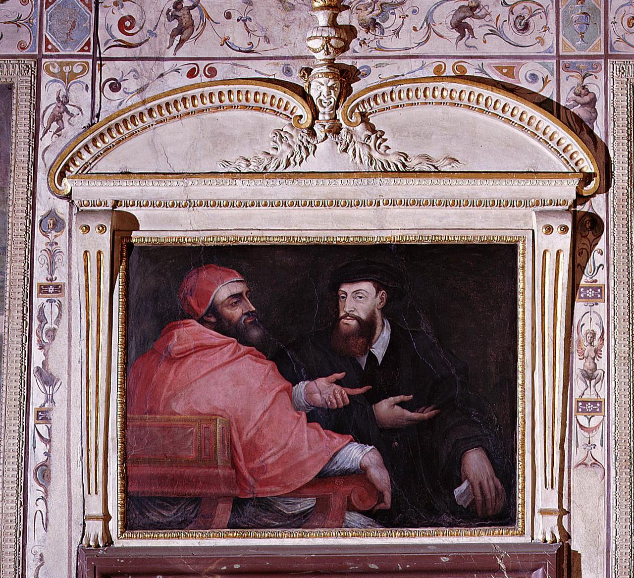 papa Clemente VII e l'imperatore Carlo V a colloquio (dipinto) di Vasari Giorgio (sec. XVI)