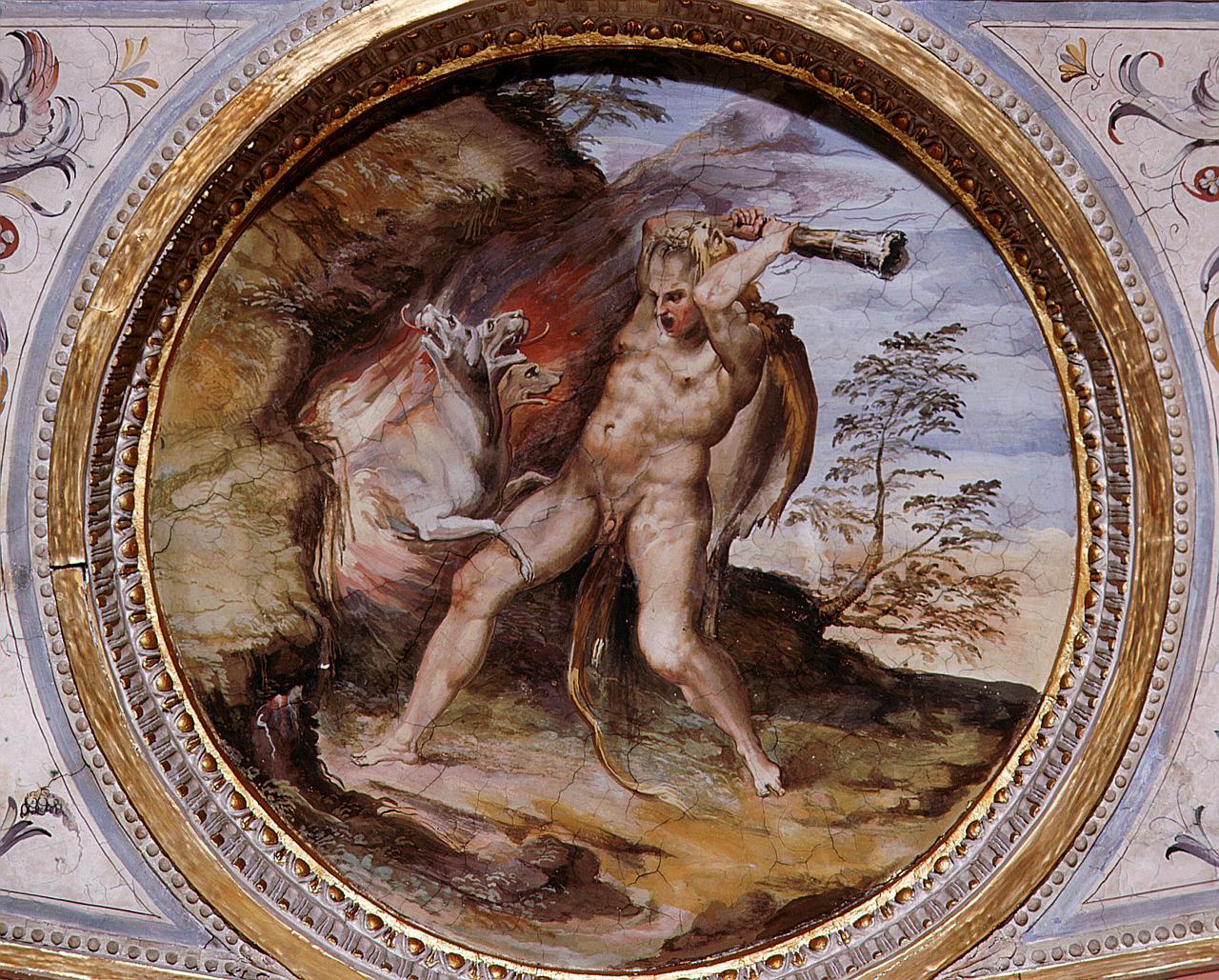Ercole e Cerbero (dipinto) di Marchetti Marco detto Marco da Faenza (sec. XVI)