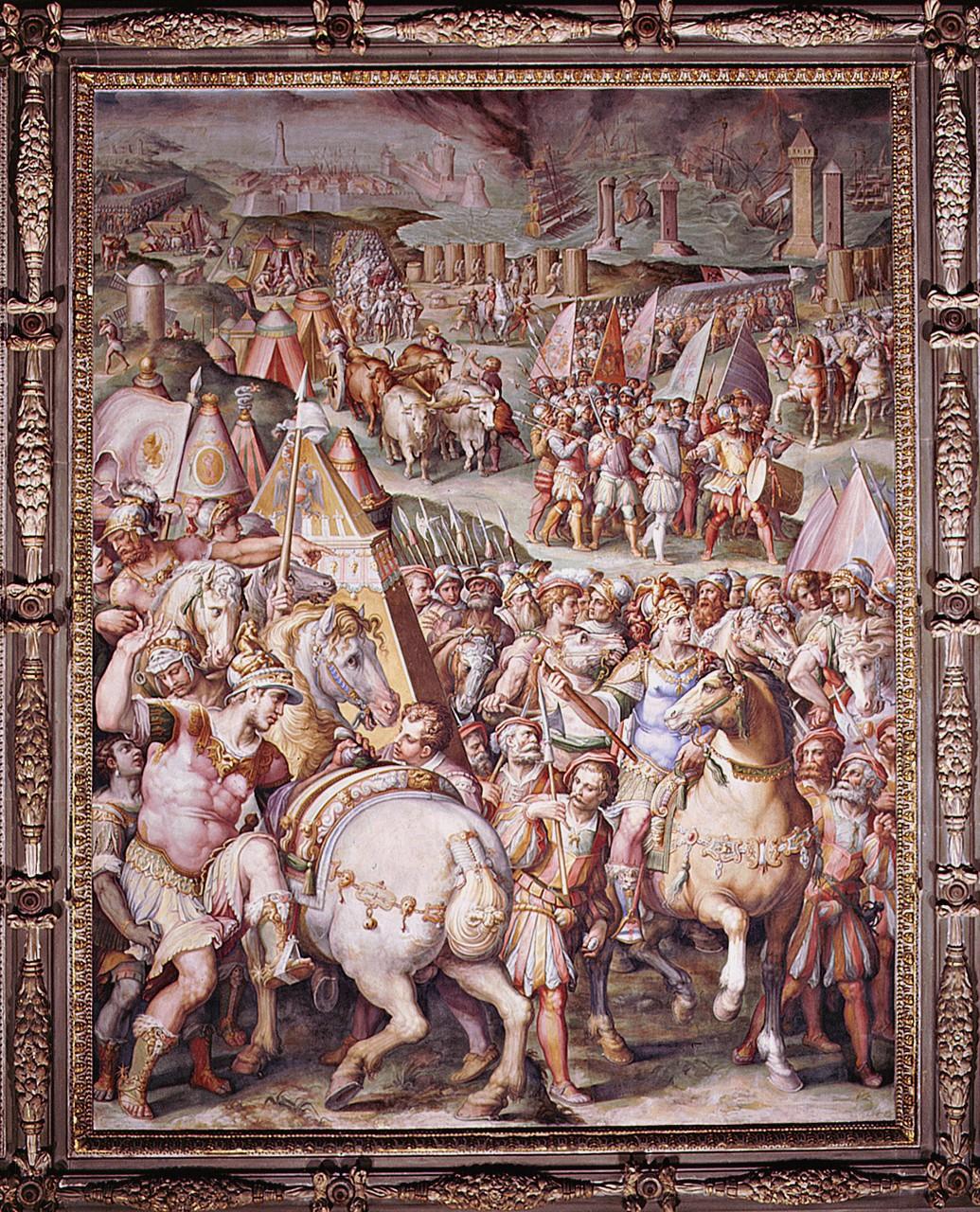 Massimiliano imperatore toglie l'assedio a Livorno (dipinto) di Vasari Giorgio, Naldini Giovanni Battista (sec. XVI)