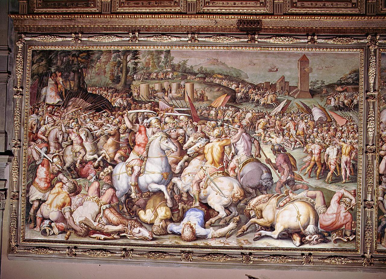 battaglia tra pisani e fiorentini a Torre S. Vincenzo (dipinto) di Vasari Giorgio, Naldini Giovanni Battista (sec. XVI)