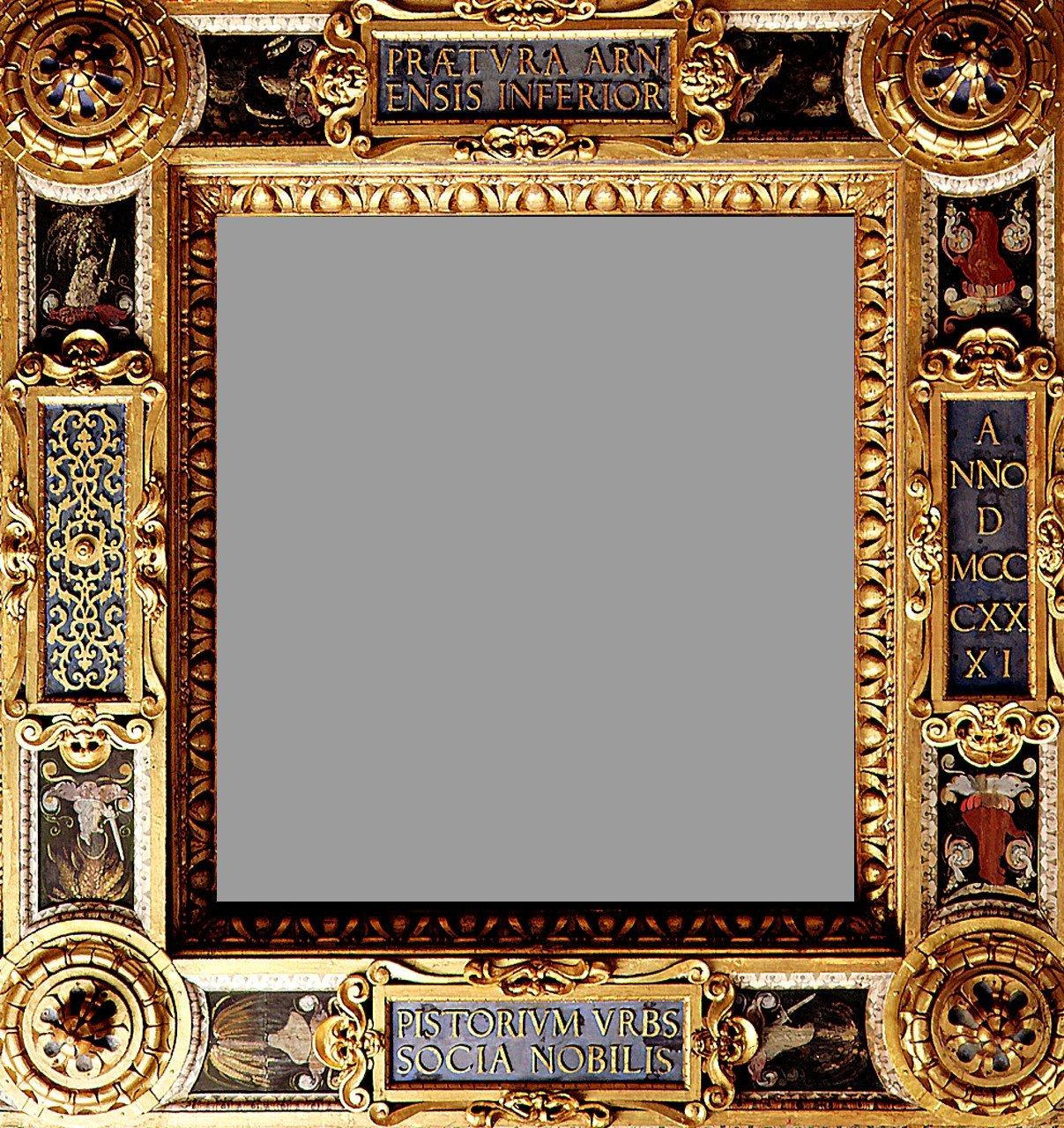 trofei e iscrizioni (cornice) di Vasari Giorgio, Botticelli Battista (sec. XVI)