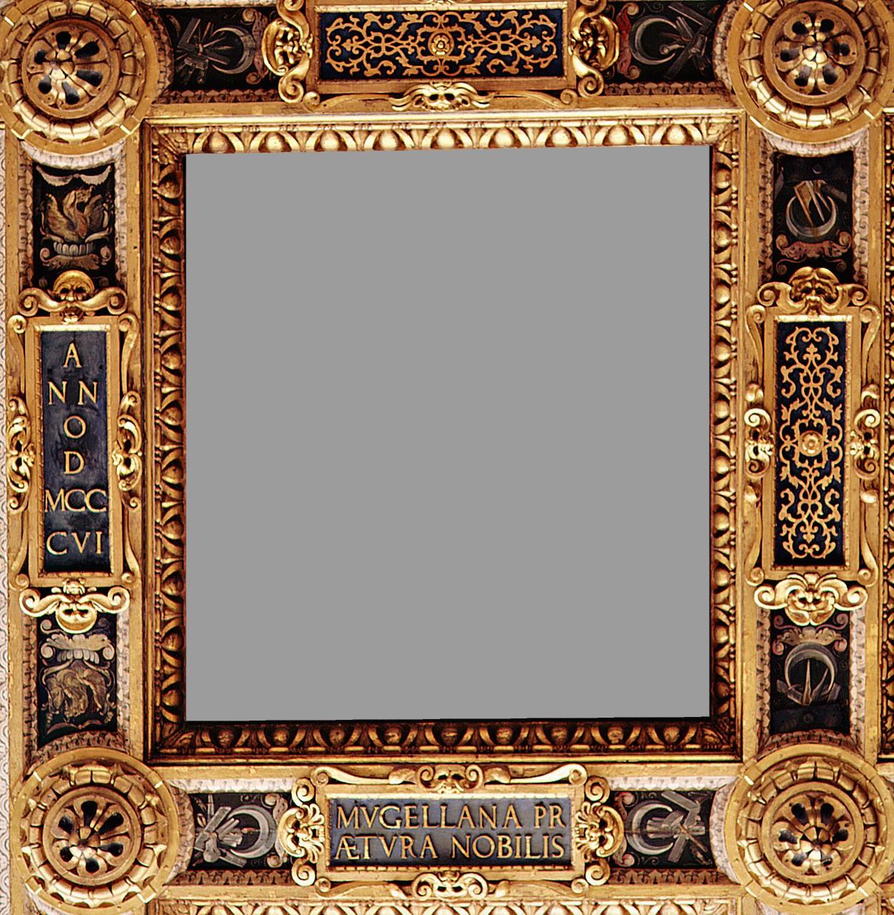 stemma di Scarperia e trofei di utensili da architetto (cornice) di Vasari Giorgio, Botticelli Battista (sec. XVI)