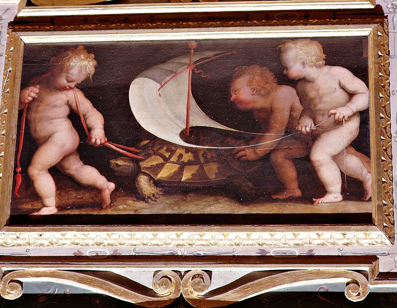 impresa di Cosimo I de' Medici: tartaruga con la vela (dipinto) di Vasari Giorgio, Van der Straet Jan detto Giovanni Stradano (sec. XVI)