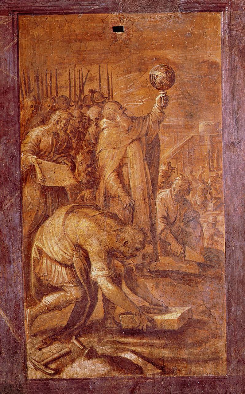 costruzione della fortezza di Porta a Faenza (dipinto) di Van der Straet Jan detto Giovanni Stradano (sec. XVI)