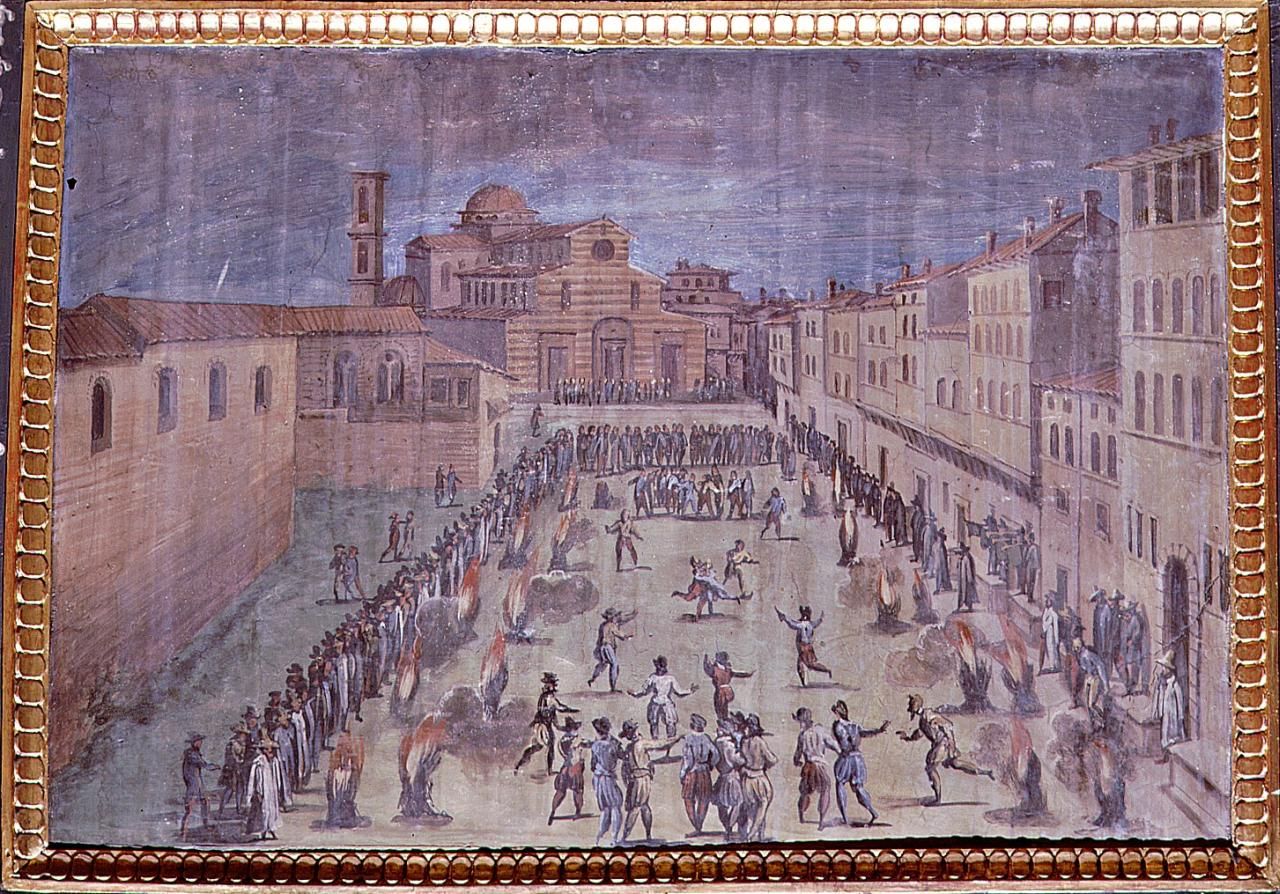 festa in piazza Santo Spirito a Firenze (dipinto) di Vasari Giorgio, Van der Straet Jan detto Giovanni Stradano (sec. XVI)