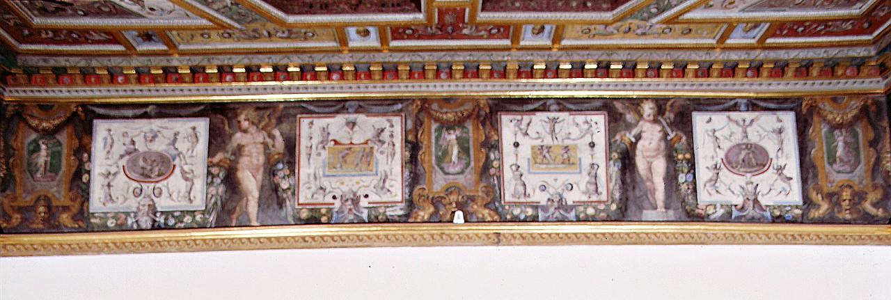motivi decorativi vegetali a festoni con nastri e putti (dipinto) di Marchetti Marco detto Marco da Faenza (sec. XVI)