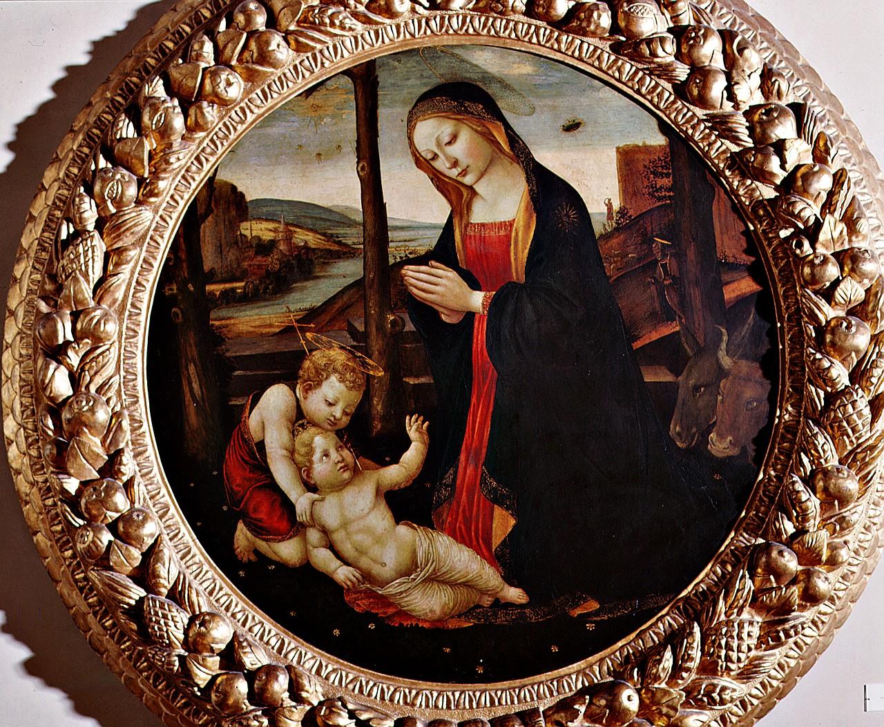 Sacra Famiglia con San Giovanni Battista bambino (dipinto) di Mainardi Sebastiano (prima metà sec. XVI)