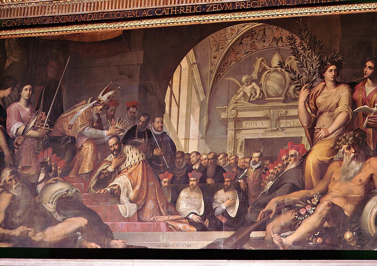 papa Pio V incorona Cosimo de' Medici granduca di Toscana (dipinto) di Ligozzi Jacopo, Ligozzi Francesco (sec. XVI)