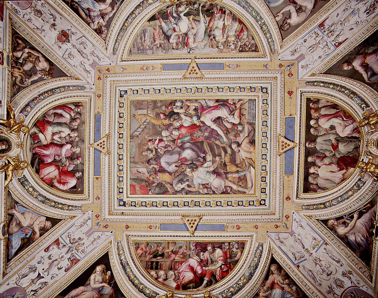 stemma gentilizio della famiglia Medici (decorazione plastica) di Vasari Giorgio, Ammannati Bartolomeo, Ricciarelli Leonardo, Boscoli Giovanni detto Nanni da Montepulciano, Mariotto di Francesco Mettidoro (sec. XVI)