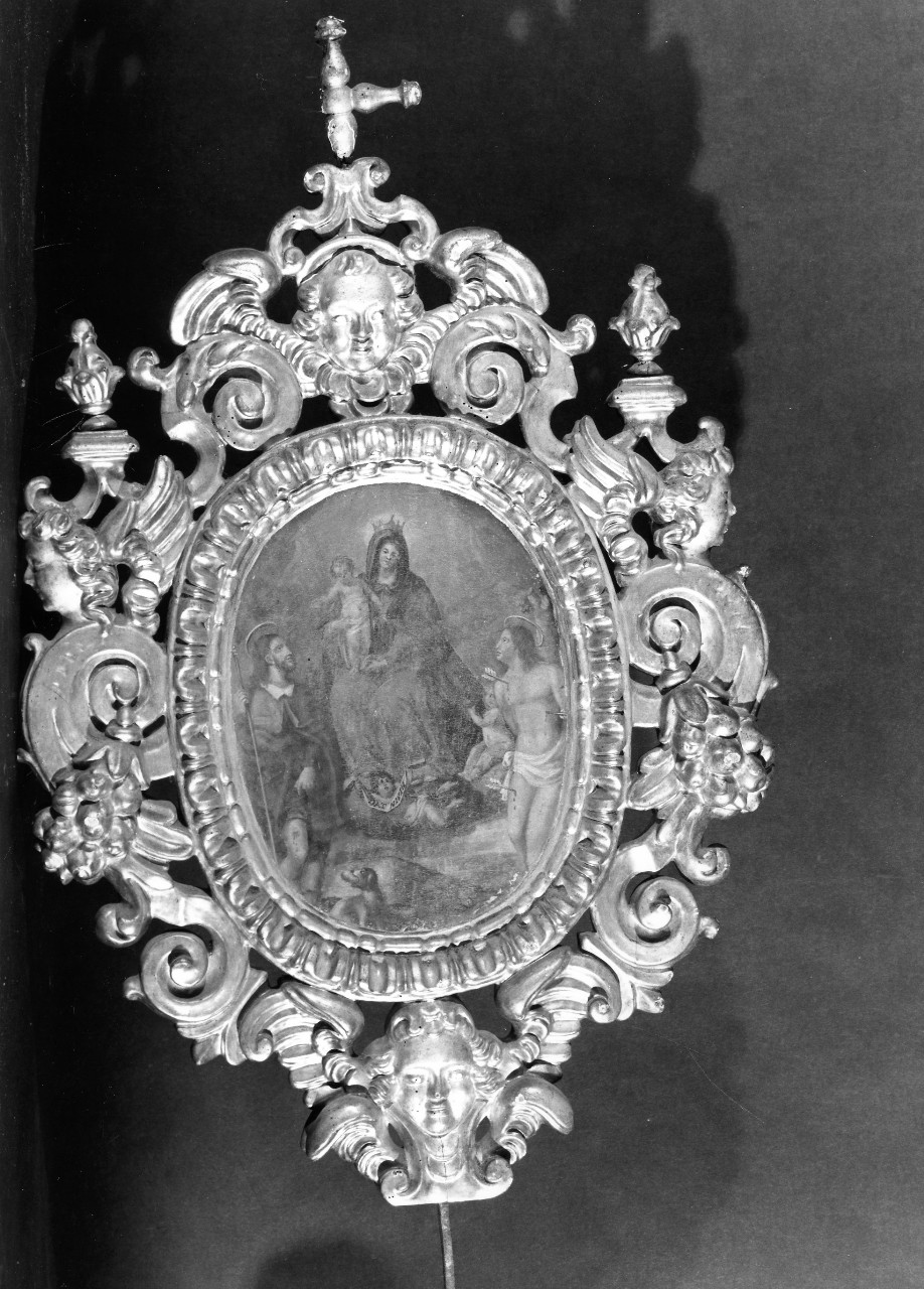 Madonna con Bambino tra San Rocco e San Sebastiano; San Martino dona parte del mantello al povero (emblema di confraternita) - bottega toscana (sec. XVII)