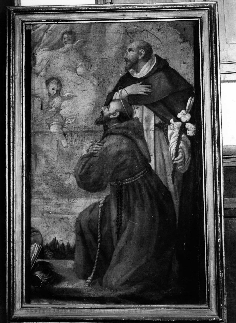 san Francesco d'Assisi e san Domenico in adorazione (dipinto, frammento) - ambito fiorentino (sec. XVIII)