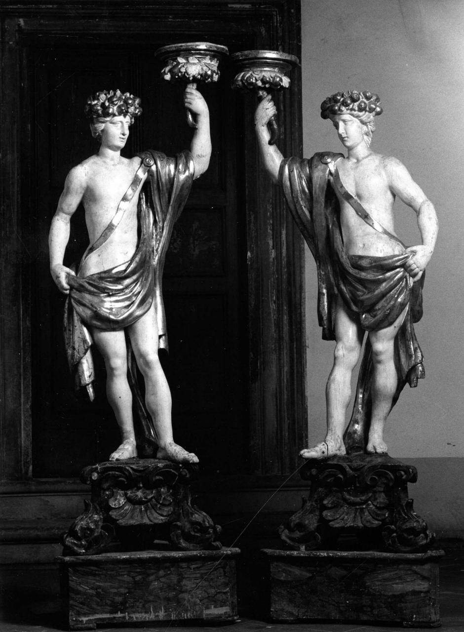 figura maschile incoronata di frutti con cornucopia (candelabro - a statua, serie) - ambito fiorentino (secc. XVII/ XVIII)