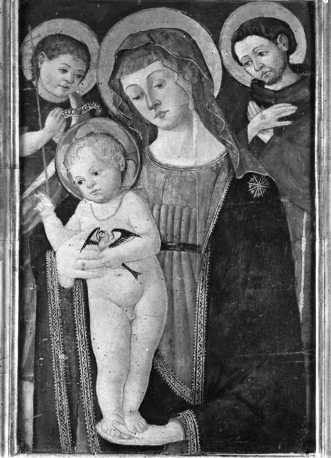 Madonna con Bambino, San Giovannino e San Francesco (dipinto) di Pier Francesco Fiorentino (attribuito) (sec. XV)