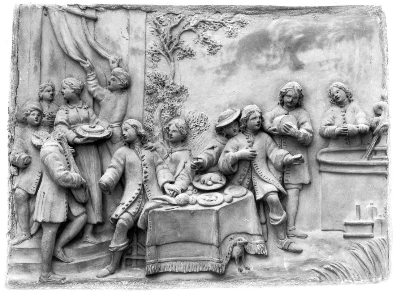 banchetto del figliol prodigo (rilievo) di Monaccorti Paolo (sec. XVIII)