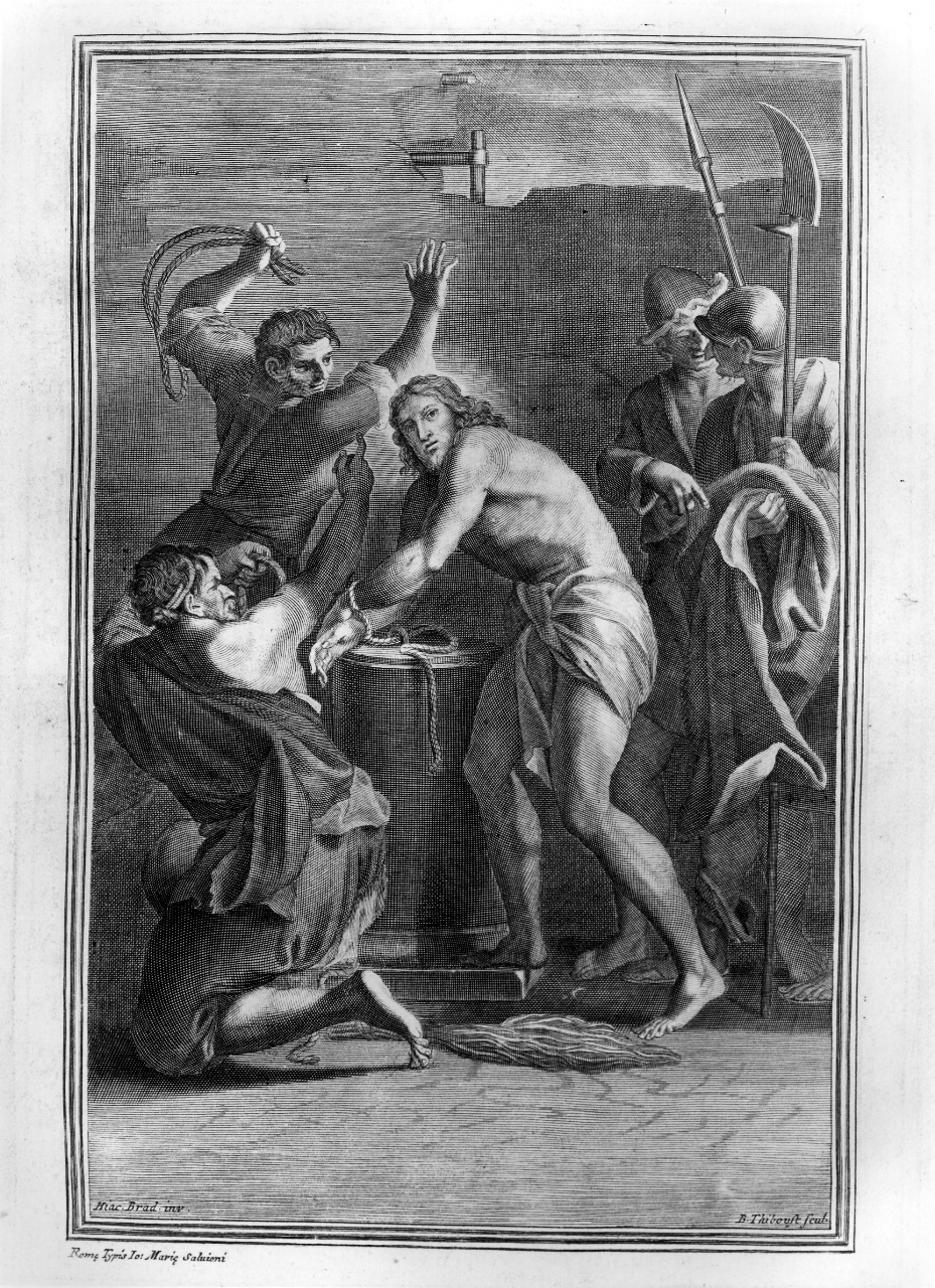 flagellazione di Cristo (stampa) di Thiboust Benoit (attribuito), Brandi Giacinto (attribuito) (sec. XVIII)