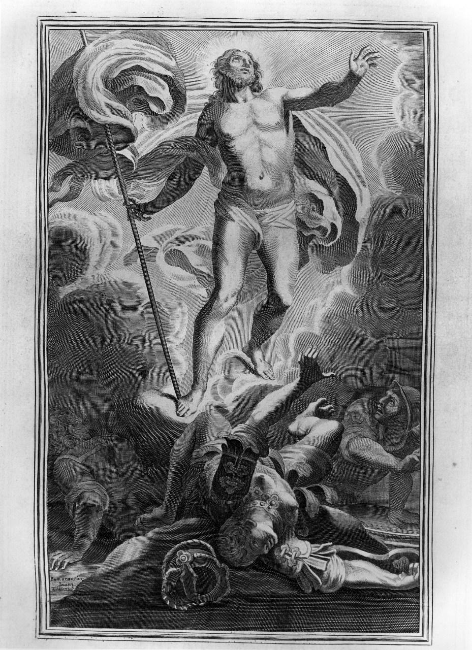 ascensione di Cristo (stampa) di Circignani Niccolò detto Pomarancio (attribuito), Thiboust Benoit (attribuito) (sec. XVIII)