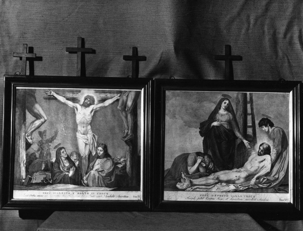 stazione XII: Gesù innalzato e morto in croce (stampa, serie) di Pera Giuseppe (attribuito), Sabatelli Luigi (attribuito), Cecchi Giovan Battista (attribuito) (sec. XIX)