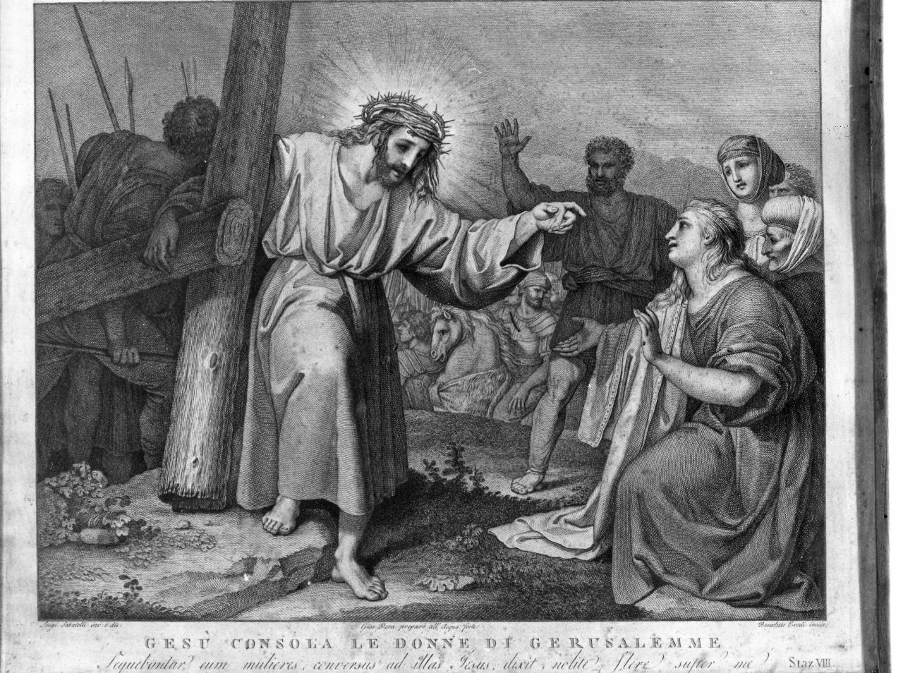 stazione VIII: Gesù consola le donne di Gerusalemme (stampa, serie) di Pera Giuseppe (attribuito), Sabatelli Luigi (attribuito), Eredi Benedetto (attribuito) (sec. XIX)