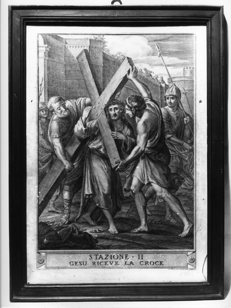 stazione II: Gesù caricato della croce (stampa, serie) di Bombelli Pietro Leone (attribuito) (sec. XVIII)