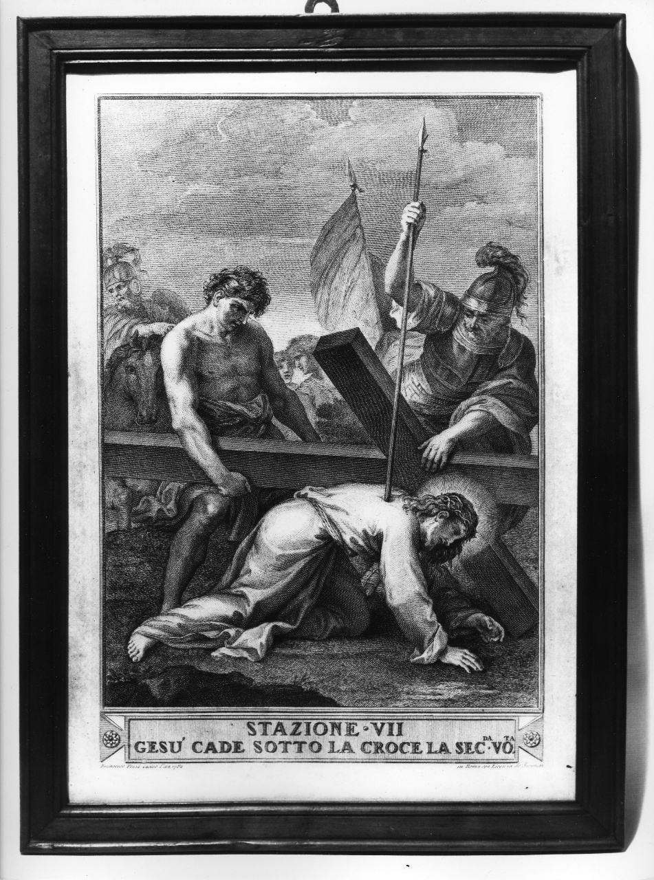 stazione VII: Gesù cade sotto la croce la seconda volta (stampa, serie) di Pozzi Francesco (attribuito) (sec. XVIII)