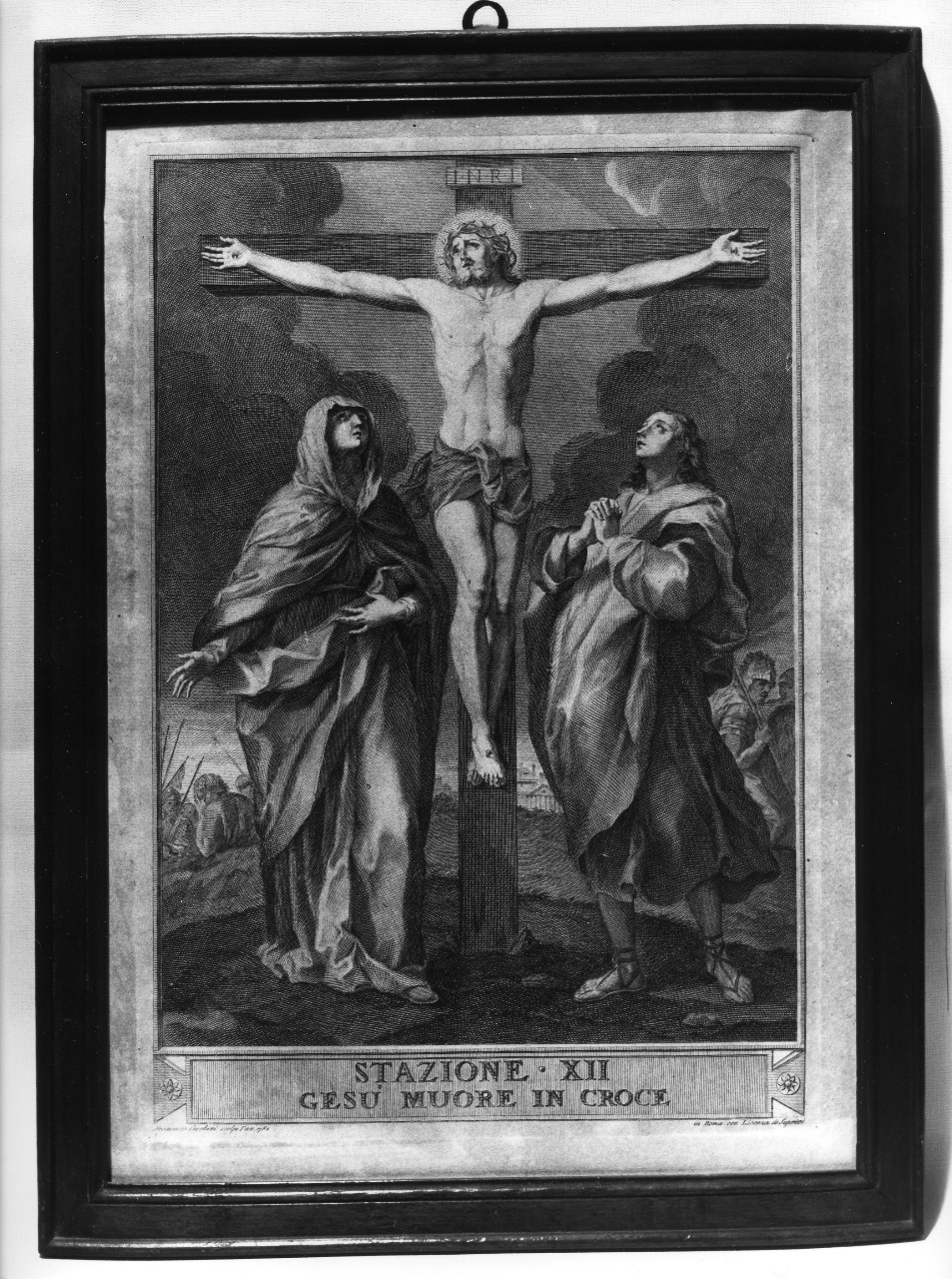 stazione XII: Gesù innalzato e morto in croce (stampa, serie) di Cecchini Francesco (attribuito) (sec. XVIII)