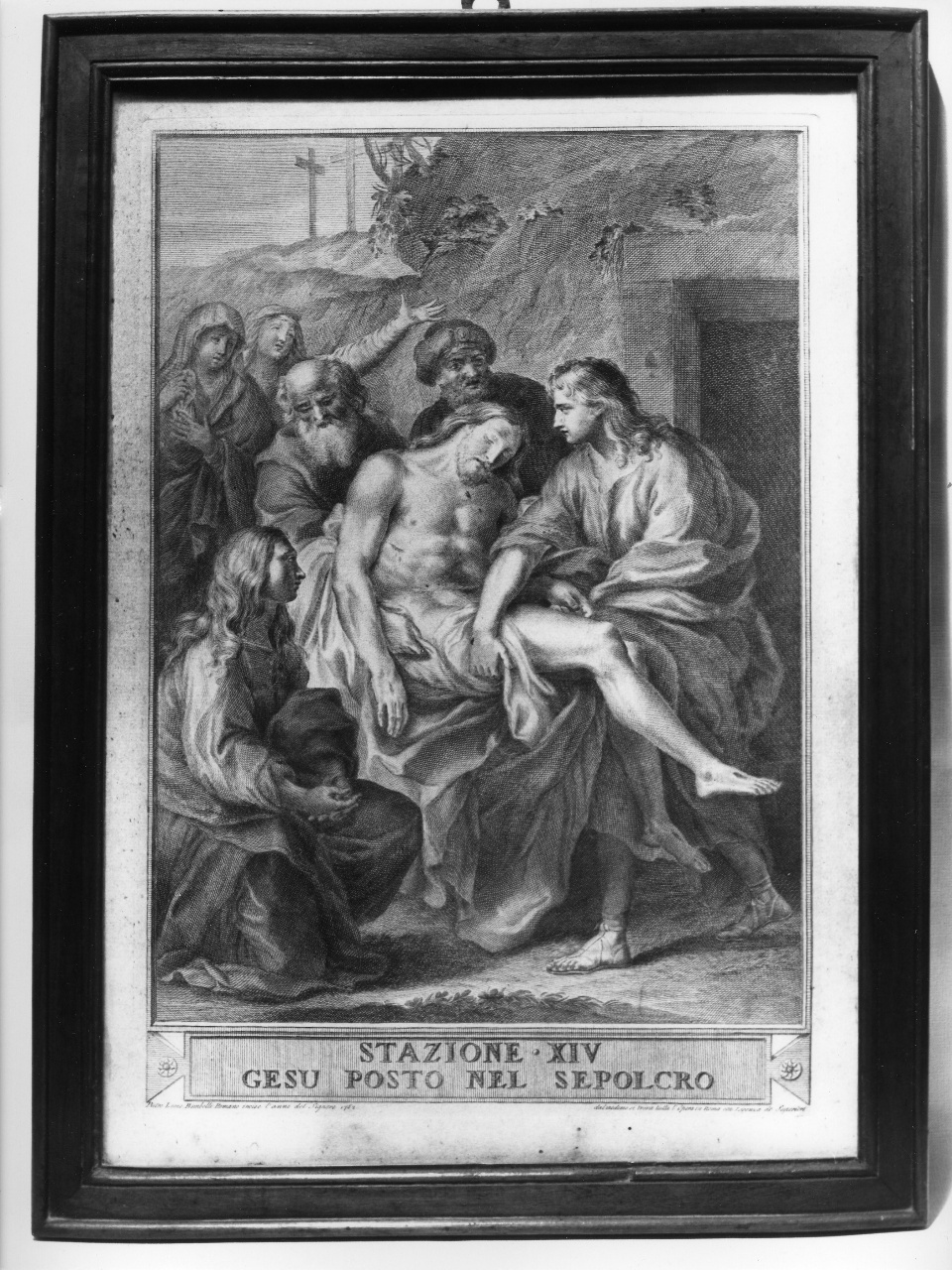 stazione XIV: Gesù deposto nel sepolcro (stampa, serie) di Bombelli Pietro Leone (attribuito) (sec. XVIII)