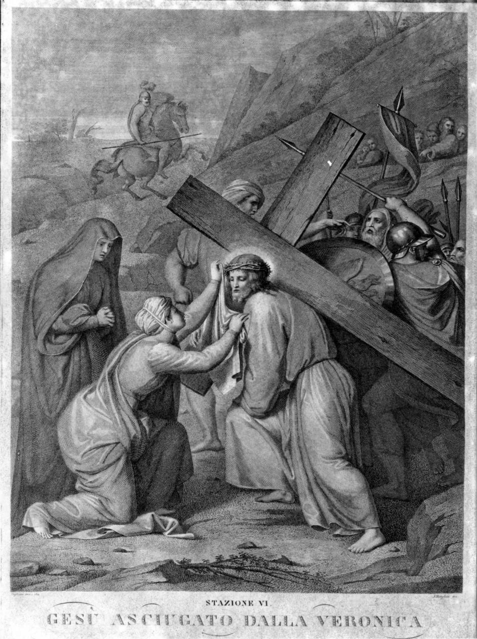 stazione VI: Gesù asciugato dalla Veronica (stampa) di Tagliani (attribuito), Margheri A (attribuito) (prima metà sec. XIX)