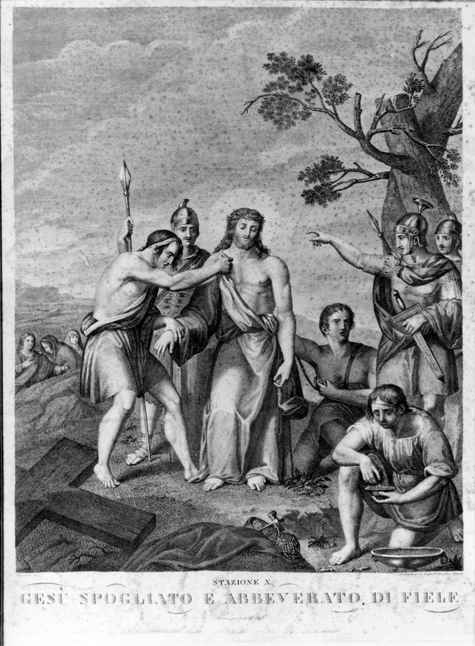 stazione X: Gesù spogliato e abbeverato di fiele (stampa) di Margheri R (attribuito), Margheri A (attribuito), Pieraccini Francesco (attribuito) (prima metà sec. XIX)