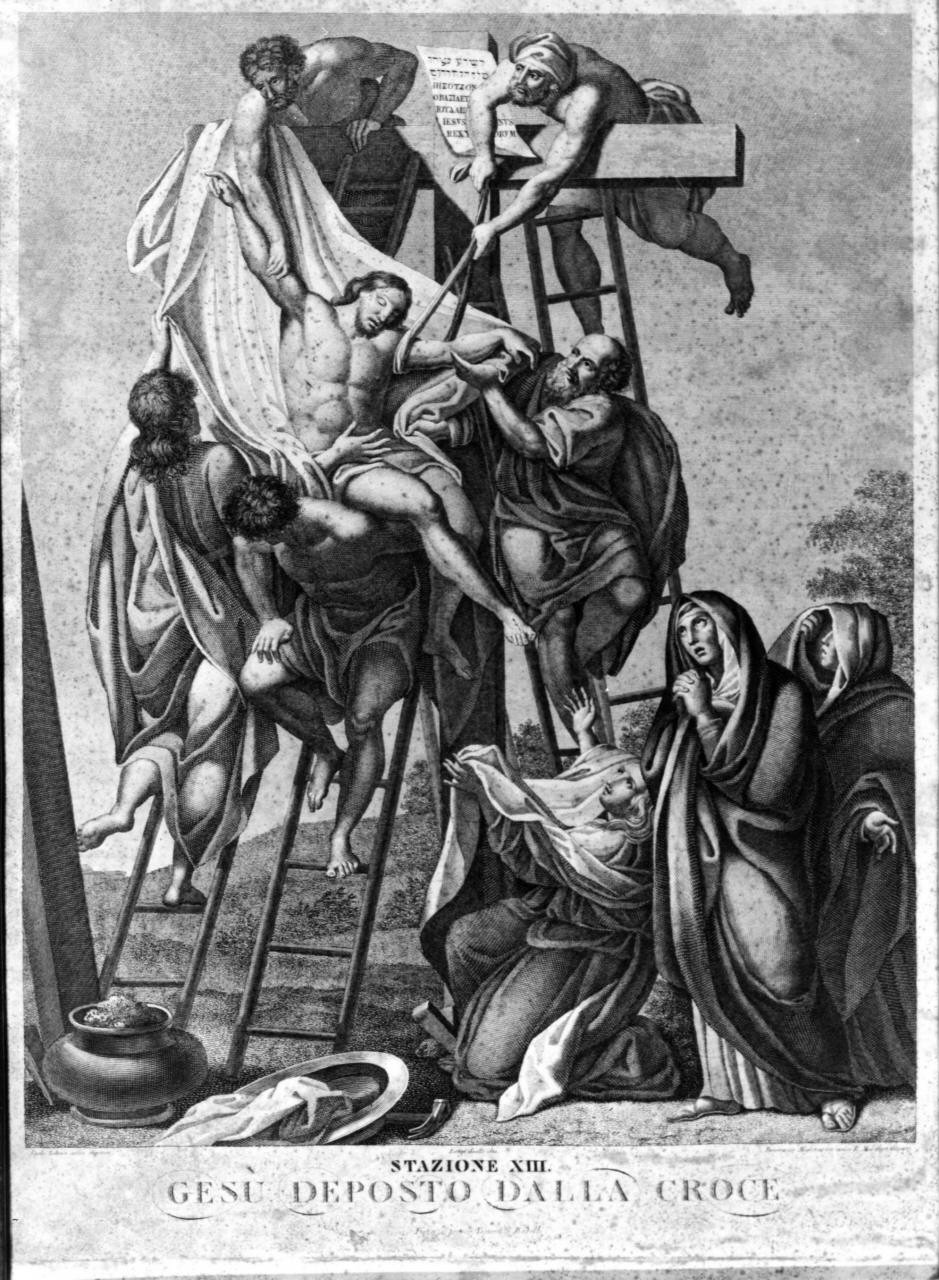 stazione XIII: Gesù deposto dalla croce (stampa) di Scotti Luigi (attribuito), Magliavacca Innocenzo (attribuito), Margheri R (attribuito) (prima metà sec. XIX)