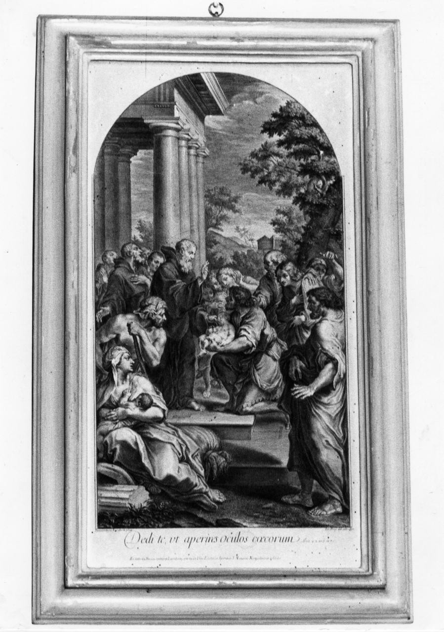 San Francesco di Paola ridona la vista ad un bambino cieco (stampa) di Frey Jakob detto il Vecchio (attribuito) (prima metà sec. XVIII)