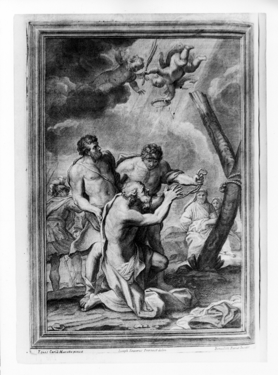 crocifissione di sant'Andrea (stampa) di Farjat Benoit, Sinceri Giuseppe, Maratta Carlo (primo quarto sec. XVIII)