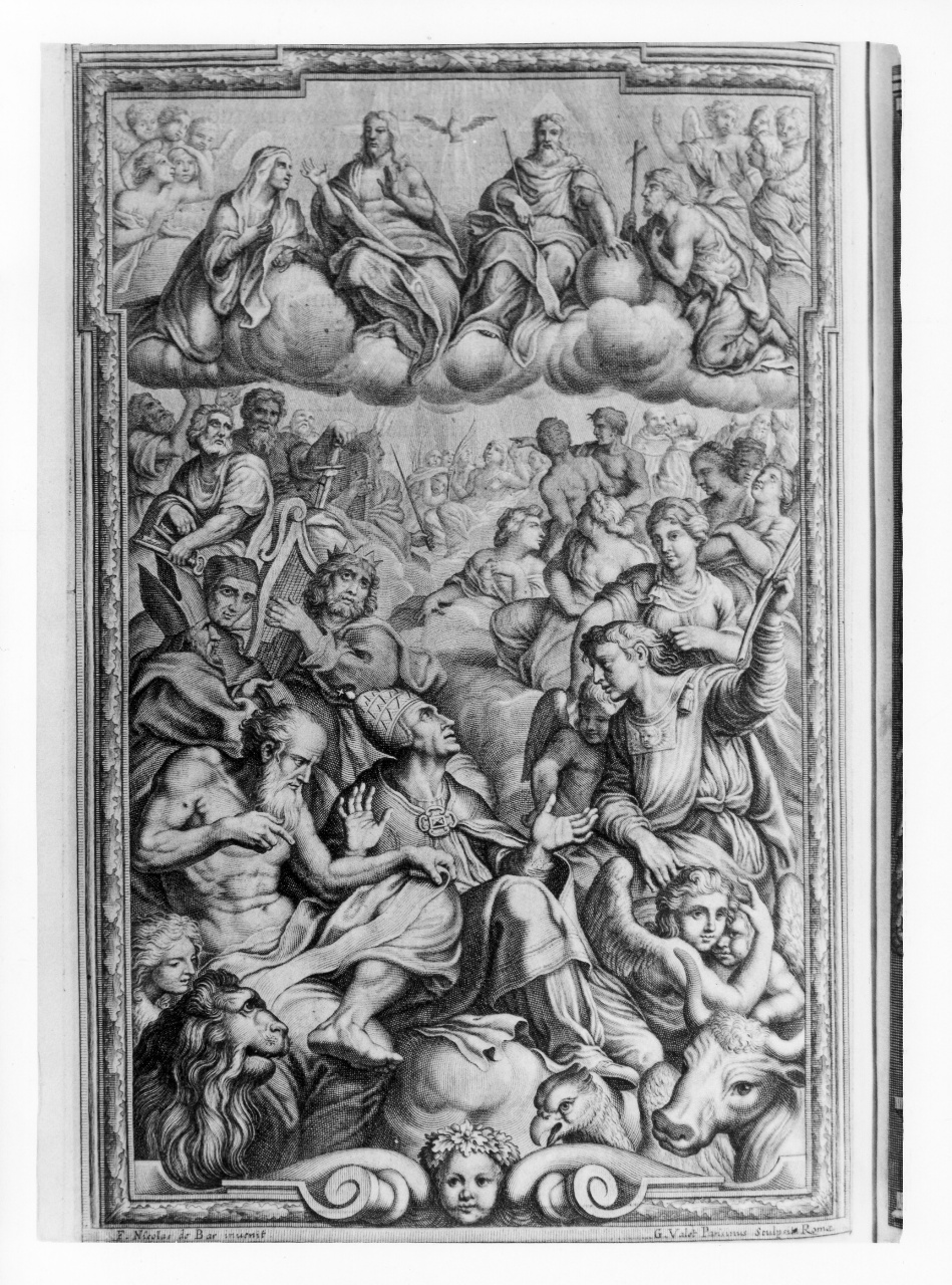 Trinità con la Madonna (stampa) di Vallet Guillaume, Lorrain Nicolas François detto Nicolas de Bar (sec. XVII)