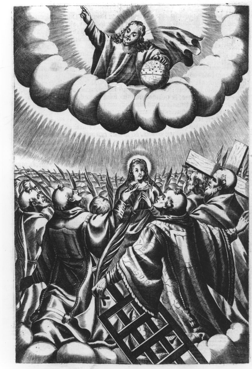 Madonna in gloria tra santi martiri (stampa) di Piccini Elisabetto detta Suor Isabella (sec. XVII)