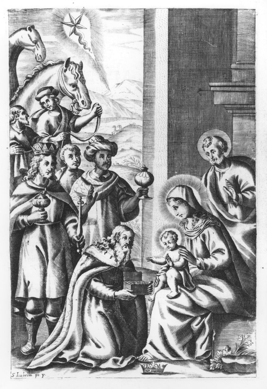 adorazione dei Re Magi (stampa) di Piccini Elisabetto detta Suor Isabella (sec. XVII)