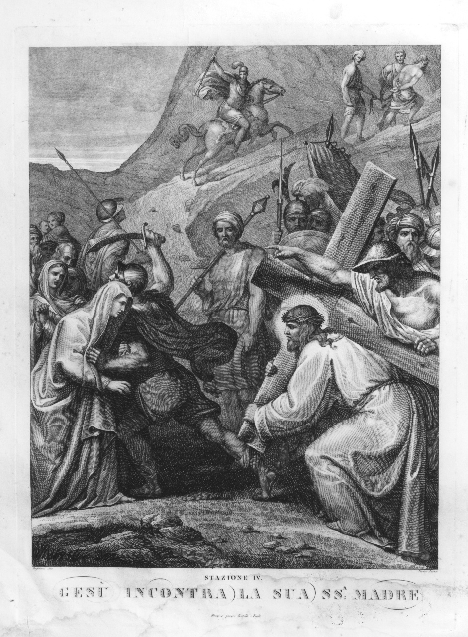 stazione IV: Gesù incontra la Madonna (stampa) di Tagliani, Verico (sec. XIX)