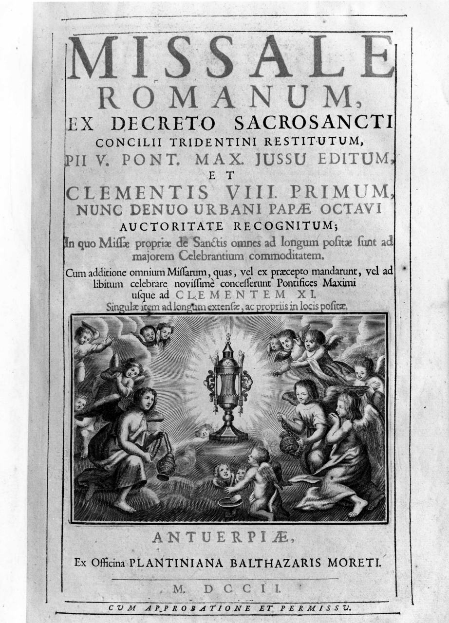 angeli adoranti il calice eucaristico (stampa) - ambito fiammingo (sec. XVIII)