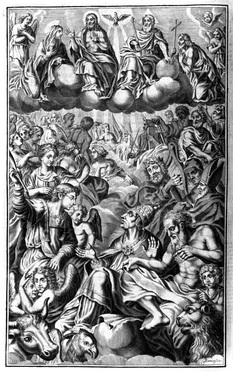 Cristo in gloria e Santi (stampa) di Demasso Michel-Francois (sec. XVIII)