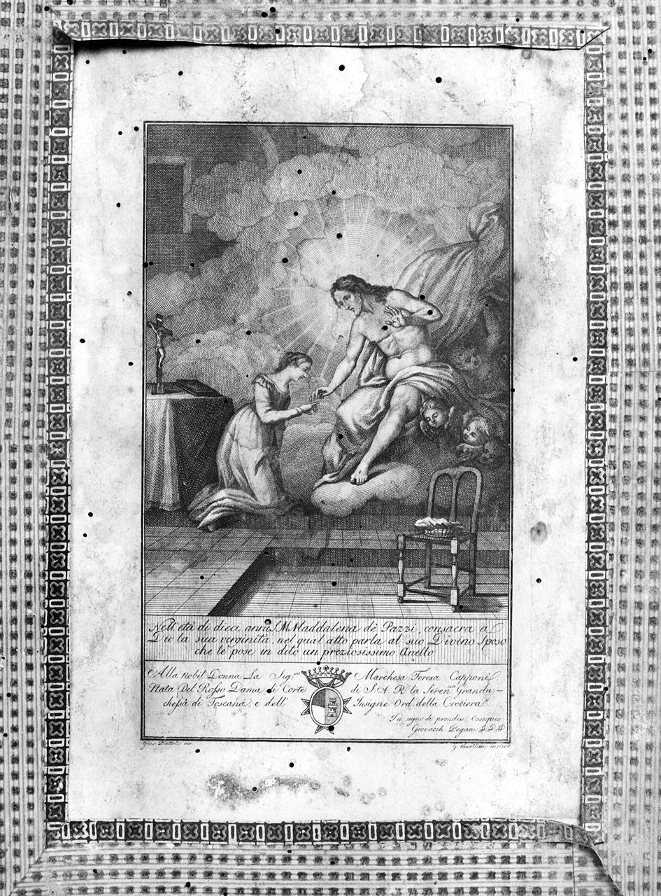 matrimonio mistico di Santa Maria Maddalena de' Pazzi (stampa) di Vascellini Gaetano, Piattoli Giuseppe (sec. XVIII)