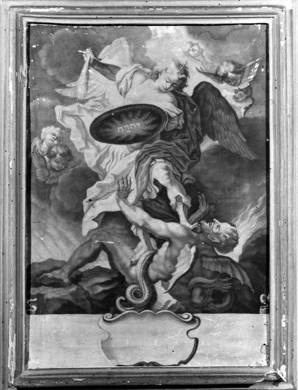 San Michele Arcangelo schiaccia il demonio (stampa) di Haid Johann Lorenz, Rugendas Peter, Rugendas Christian Johann (sec. XVIII)